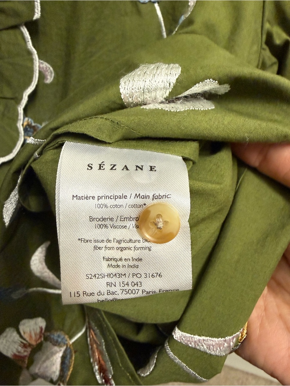 Sezane Coline Blouse in Multi-colored Flower on Khaki - Picture 8 of 11